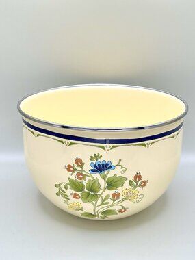 Vintage 1980s Kobe JCPenney Enamelware Floral Mixing Bowl Cottagecore Farmhouse